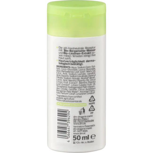 alverde NATURKOSMETIK Verzorgingsdouche Bio-munt Bio-bergamot Reisformaat 50 ml