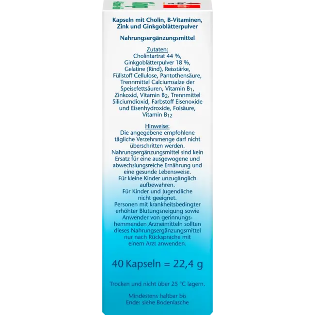 Doppelherz Ginkgo + B-vitamine + Cholin Kapseln 40 St 22.4 g