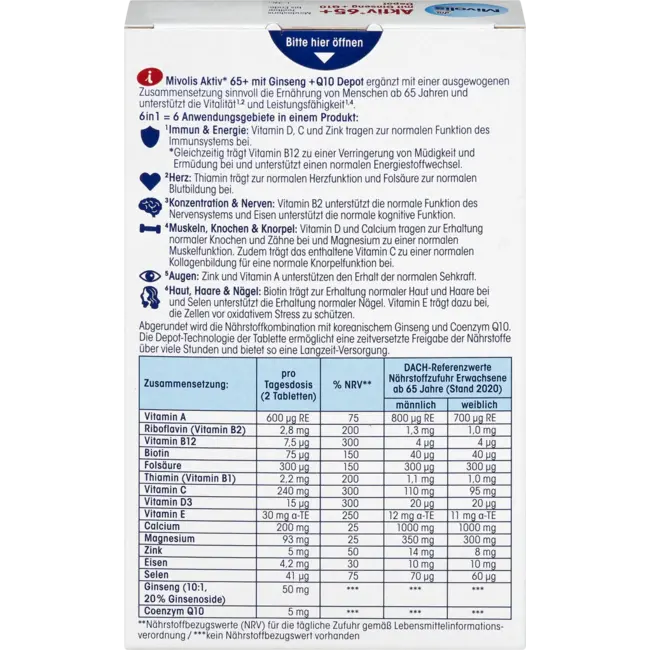 Mivolis Actief 65+ Met Ginseng + Q10 Depot 60 St. 51 g