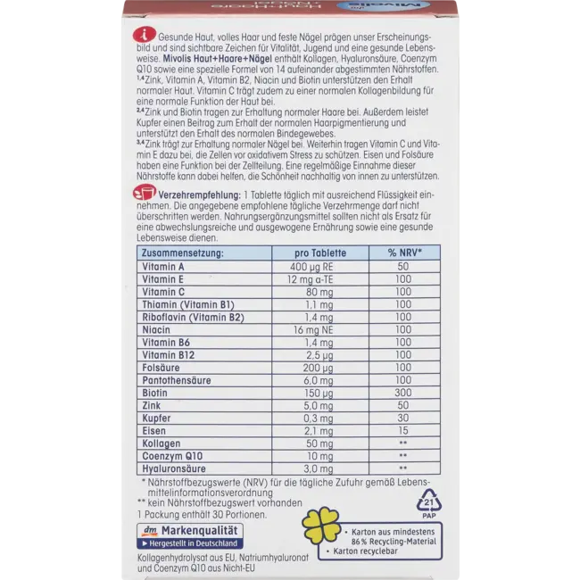 Mivolis Huid Haar Nagels, 30 St 22 g
