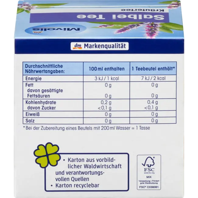 Mivolis Kruidenthee Salie Thee (12 Zakjes) 18 g