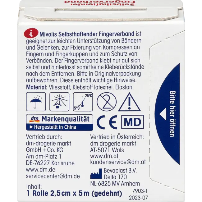 Mivolis Zelfklevend Vingerverband, 2,5 Cm X 5 M (uitgerekt), 1 Rol 1 St