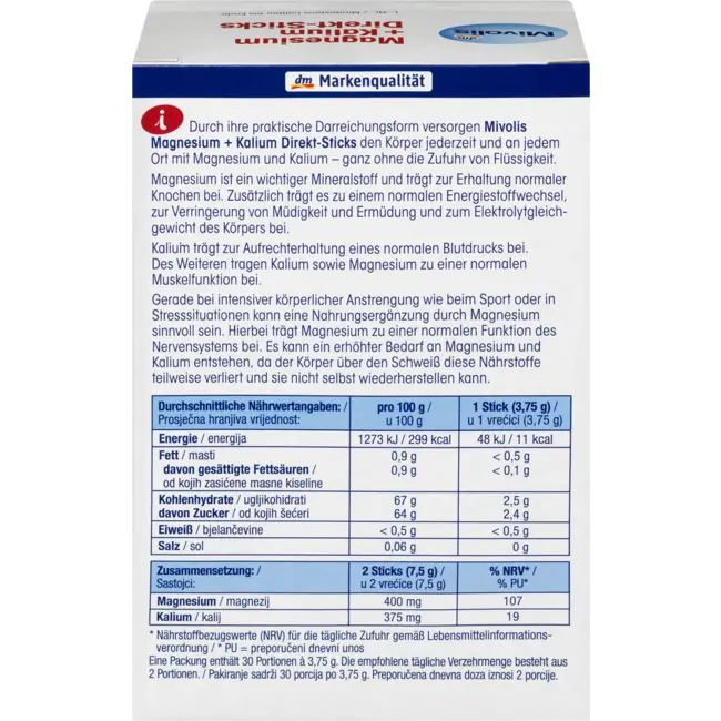 Mivolis Magnesium + Kalium Direct Sticks 30 St 112.5 g