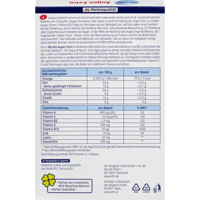 Mivolis Ogen Extra Zicht + Bescherming, Dag + Nacht, Capsules, 30 St. 28.8 g