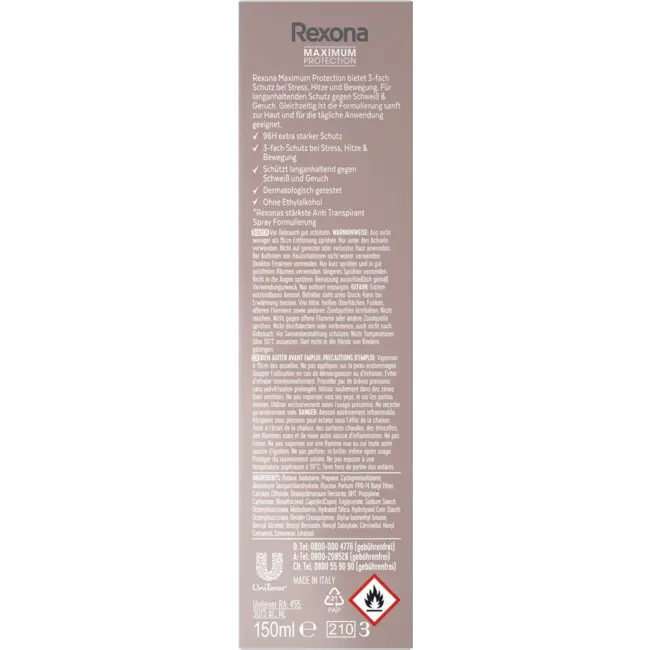 Rexona Antitranspirant Deospray Maximale bescherming Kalk- en waterleliegeur 150 ml