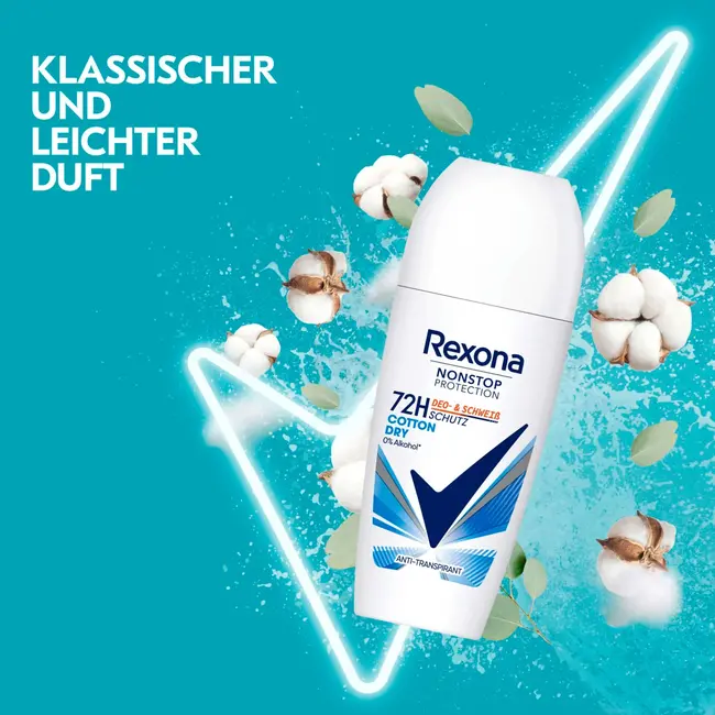 Rexona Anti-transpirant Deo Roll-on Non-stop bescherming Katoen droog 50 ml