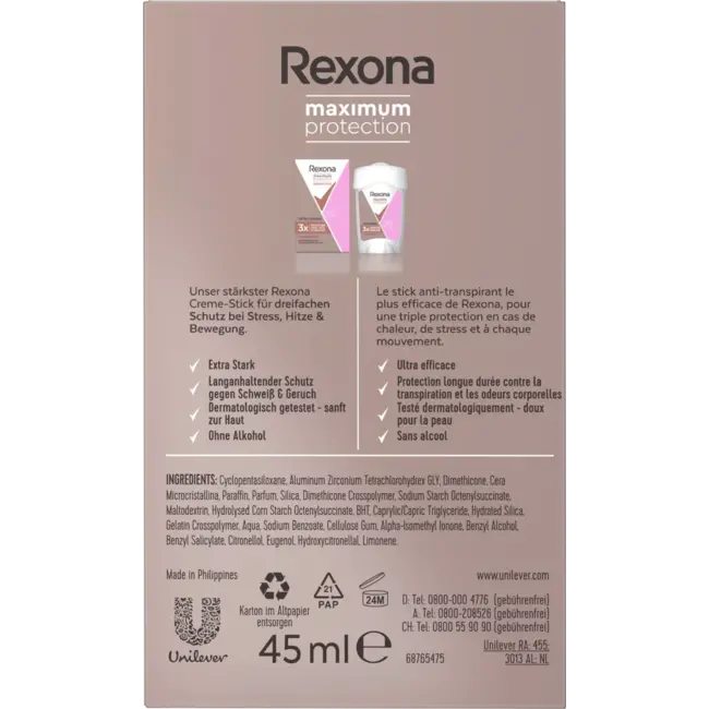 Rexona Antitranspirant Deocreme Maximale bescherming Vertrouwen 45 ml