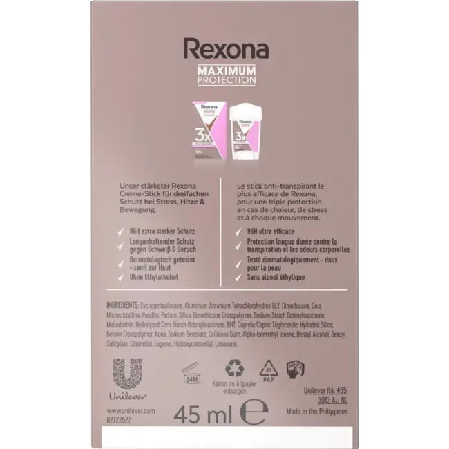 Rexona Antitranspirant Deocreme Maximale bescherming Vertrouwen 45 ml