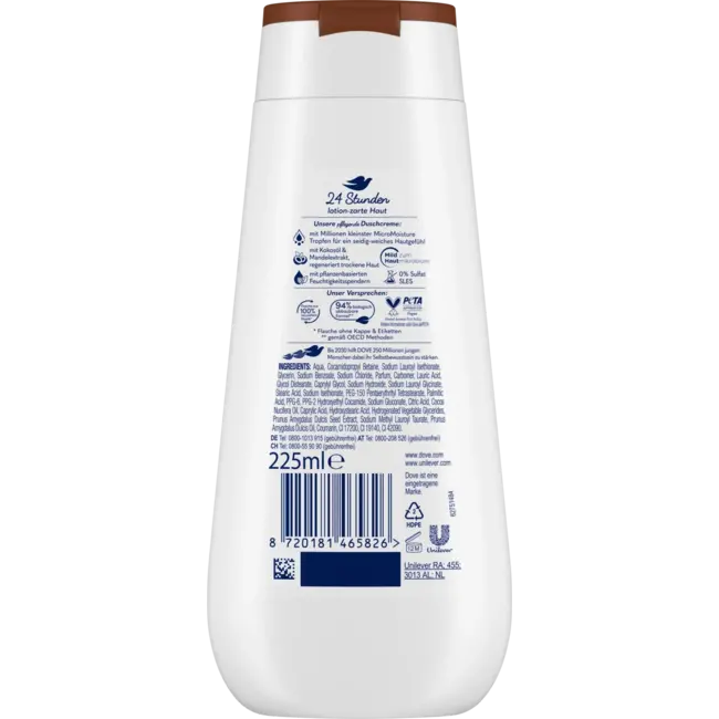 Dove Douchecrème Advanced Care Verwennende verzorging, kokosolie & amandel 225 ml