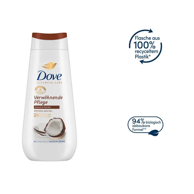 Dove Douchecrème Advanced Care Verwennende verzorging, kokosolie & amandel 225 ml
