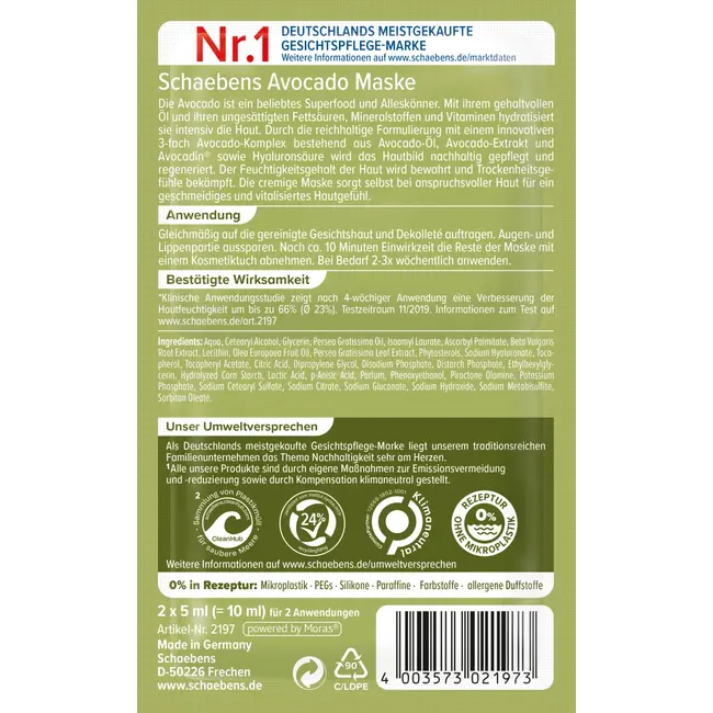 Schaebens Geschtsmaske Avocado (2x5 Ml) 10 ml