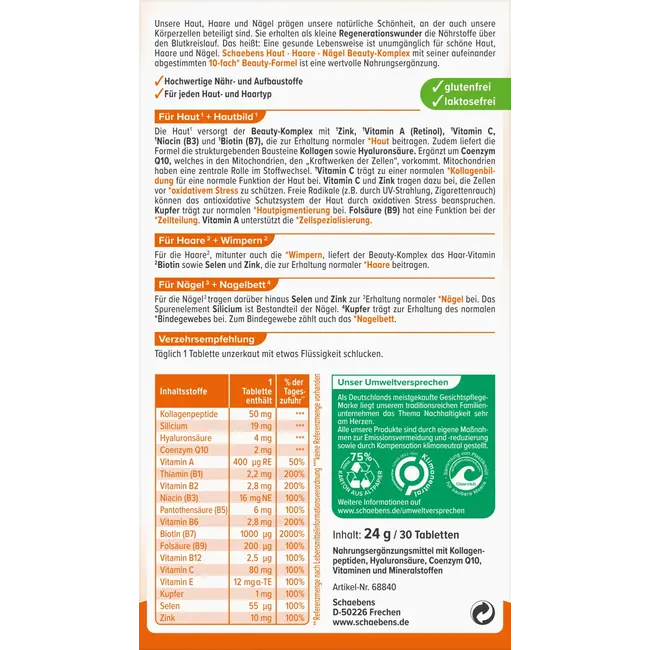 Schaebens Huid Haar Nagels Beauty Complex Tabletten 30 St. 24 g