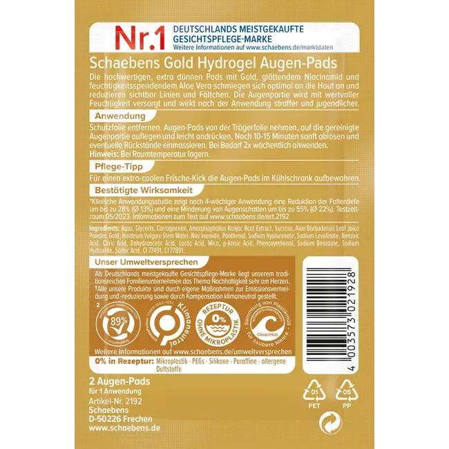 Schaebens Oogpads Hydrogel Goud (1 paar) 2 St