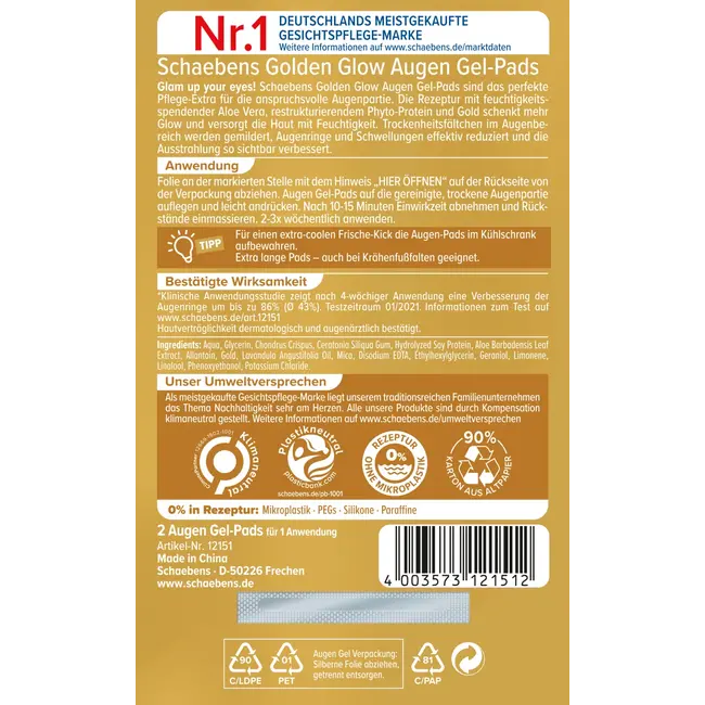 Schaebens Oogpads Golden Glow (1 Paar) 2 St