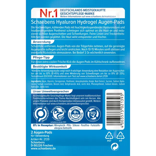 Schaebens Oogpads Hyaluron Hydrogel (1 Paar) 2 St