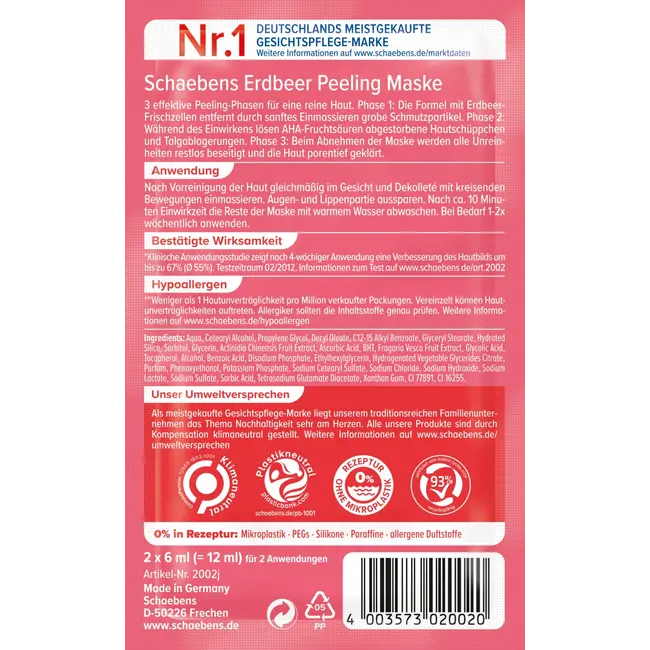 Schaebens Gezichtsmasker aardbeienpeeling (2x6 ml) 12 ml