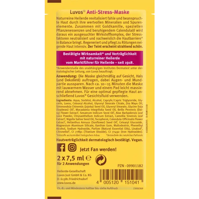 Luvos Heilerde Gezichtsmaskers Genezende Klei Anti-stress 15 ml
