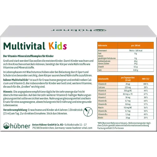 Hübner Multivital Kids Direktsticks 15 St 225 ml