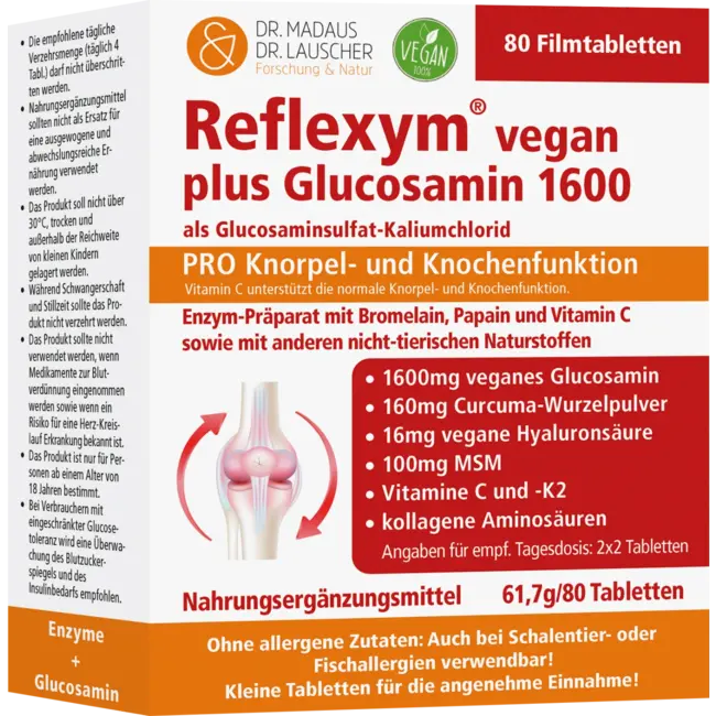 Madaus & Lauscher Reflexym Vegan Plus Glucosamine 1600 80 St