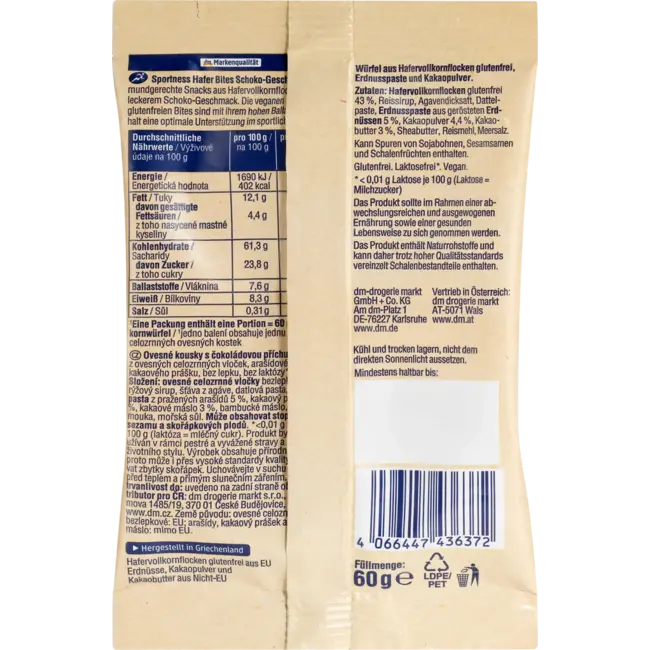 Sportness Eiwithaver Bites, Chocoladesmaak 60 g