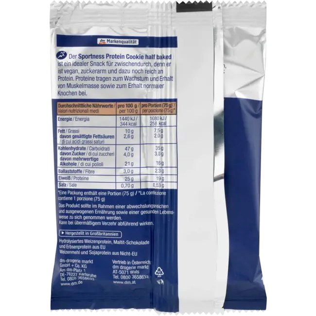 Sportness Protein Cookie, Half Baked, Chocolate Chip Geschmack, Vegan 75 g