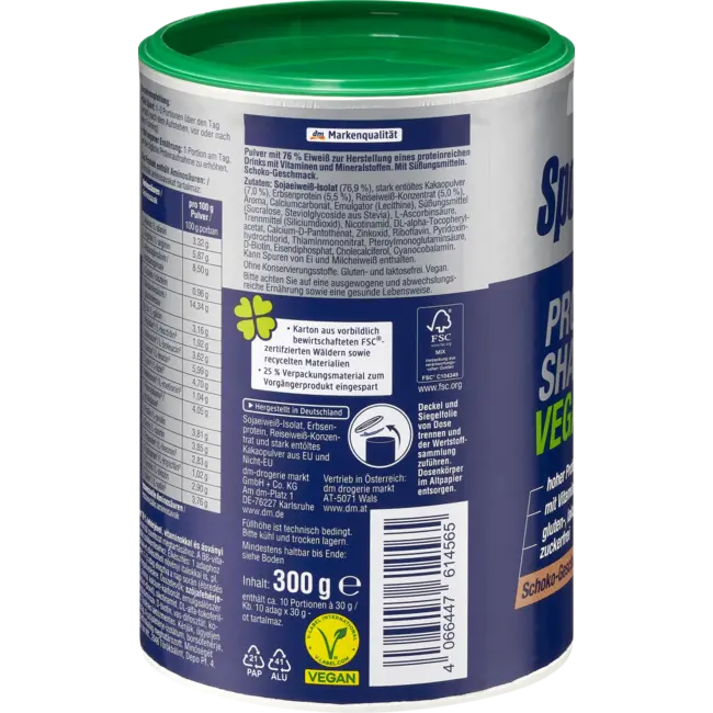 Sportness Proteinpulver, Protein Shake Vegan Schoko Geschmack 300 g