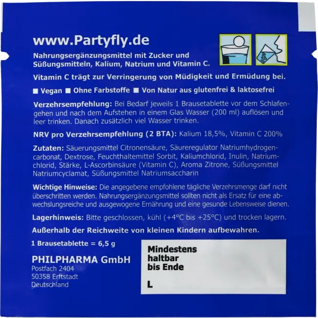 Partyfly  Elektrolyt Vitamine C Complex Bruistabletten 4 St 26 g