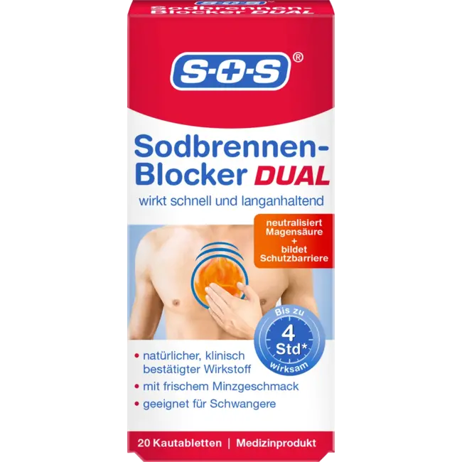 SOS Brandend Maagzuur Blocker DUAL KAUWTABLETTEN 20 St
