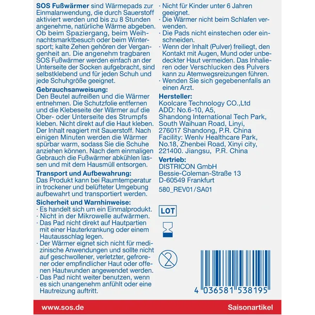 SOS Voetenwarmer (2 Stuks) 1 St