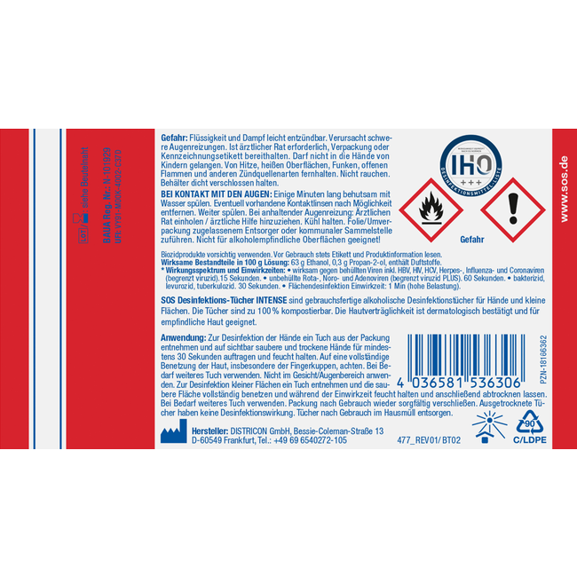 SOS Desinfecterende Doekjes Intense Hand & Oppervlak Reisformaat 10 St