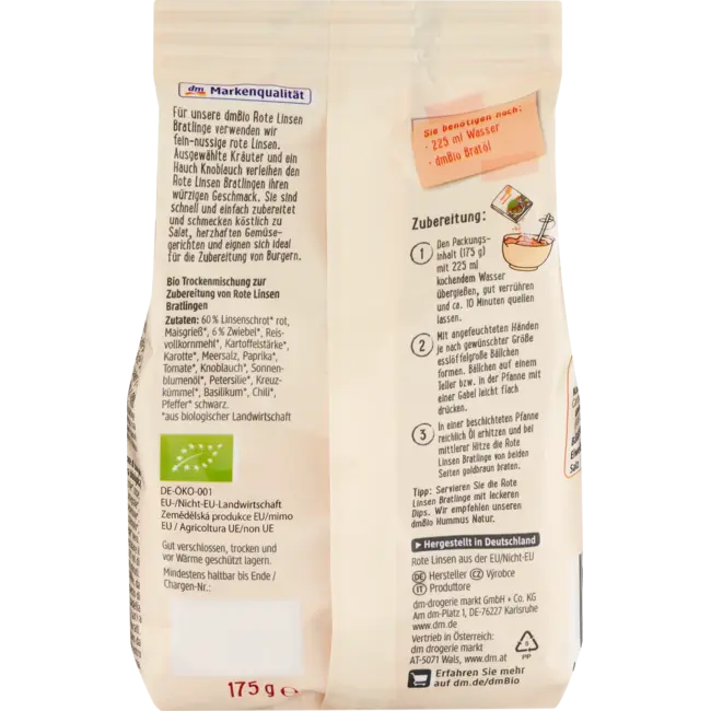 dmBio Rote Linsen Bratling 175 g