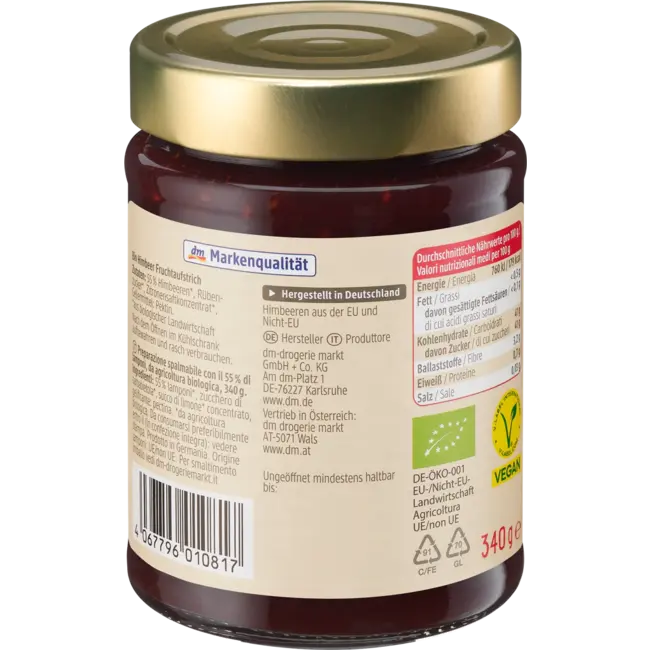 dmBio Fruitspread, Framboos 55% Fruit 340 g