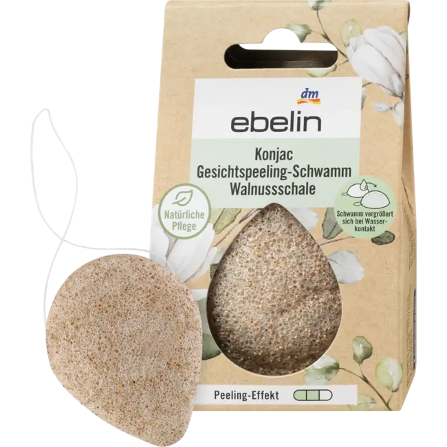 ebelin Konjac Gezichtsscrub Spons Walnoot Schaal 1 St