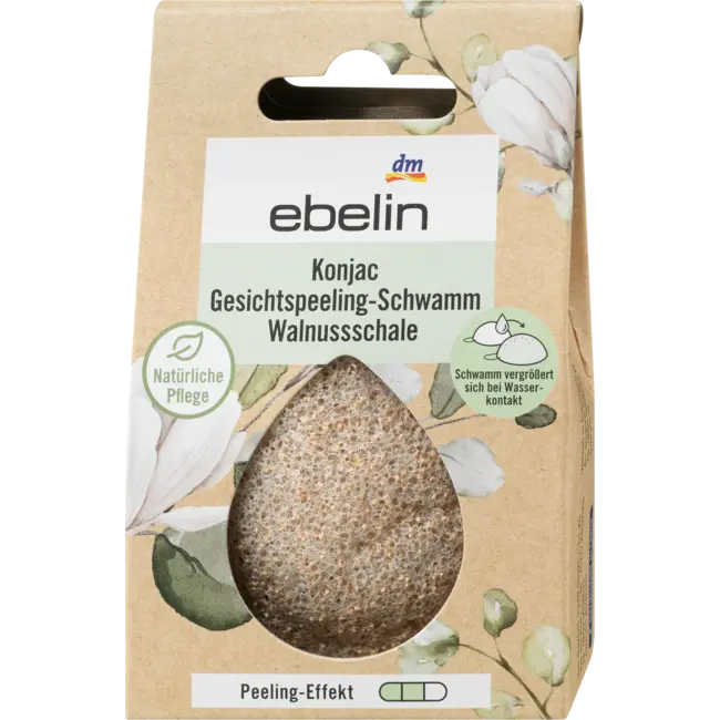 ebelin Konjac Gezichtsscrub Spons Walnoot Schaal 1 St