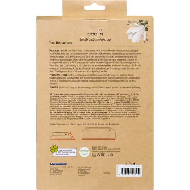 ebelin Textiel Douchegordijn Wit-grijs 1 St