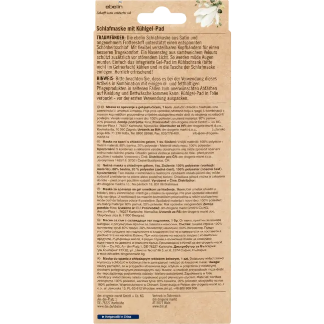 ebelin Slaapmasker met gelpad 1 St