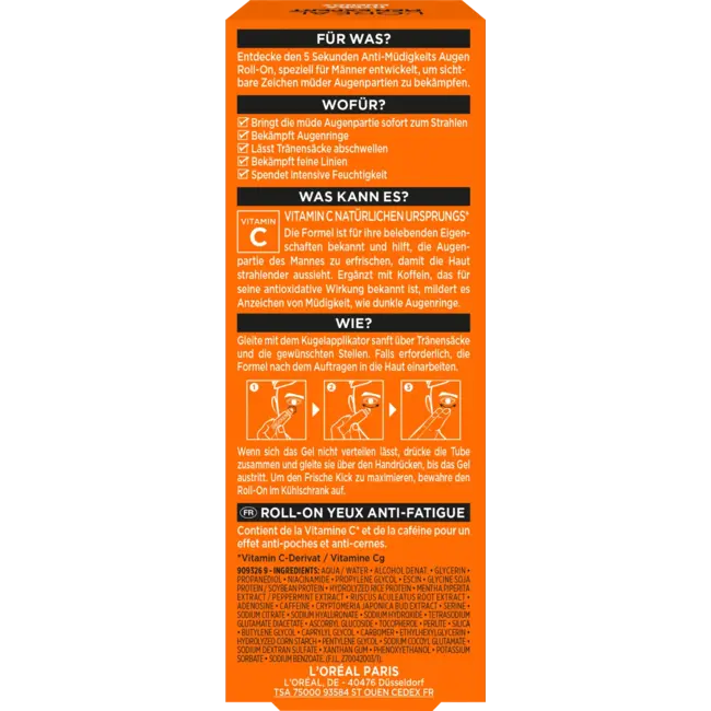 L'ORÉAL PARiS MEN EXPERT Augen Roll-on Hydra Energy Anti-augenringe, Vitamine C 10 ml