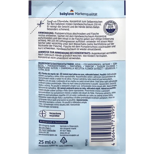 babylove Handwasschuim Mild Concentraat Sensitive, Navulverpakking 25 ml