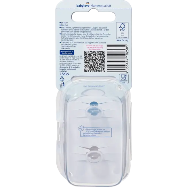 babylove Fopspeen Voor Pasgeborenen Symmetrisch, Siliconen, Blauw/crème, 0-2 Maanden 2 St