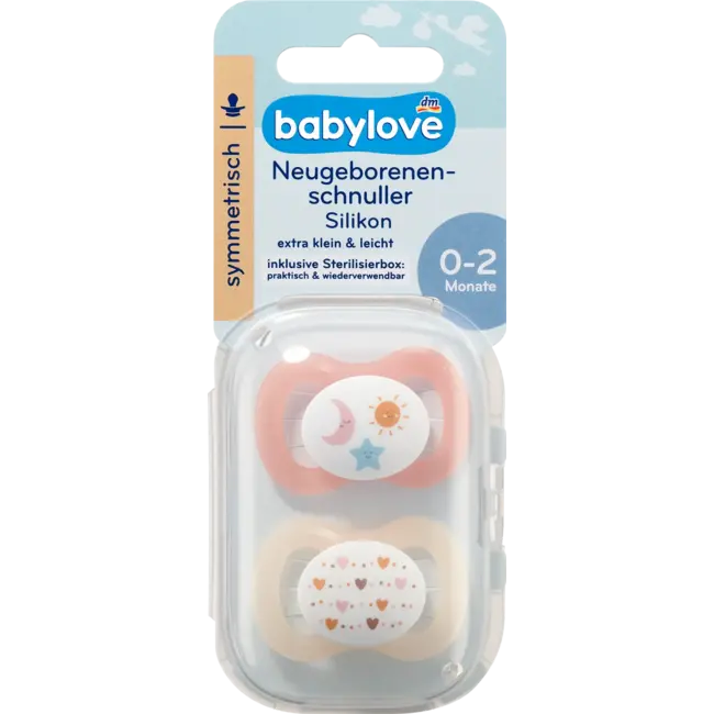 babylove Fopspeen voor pasgeborenen symmetrisch, siliconen, perzik/crème, 0-2 maanden 2 St