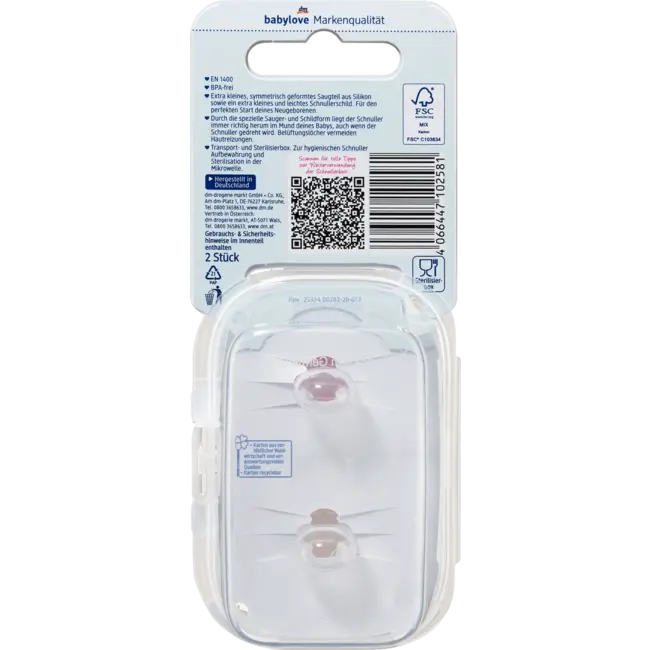 babylove Fopspeen voor pasgeborenen symmetrisch, siliconen, perzik/crème, 0-2 maanden 2 St