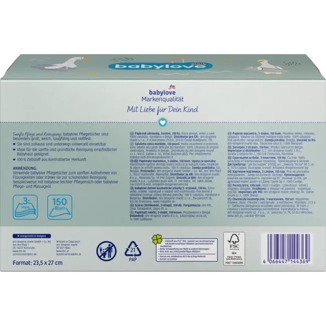 babylove Babyverzorgingsdoekjes Droog 3-laags 150 St