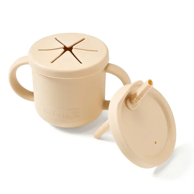 babylove 2in1 Snack- En Drinkbeker Siliconen, Beige 1 St