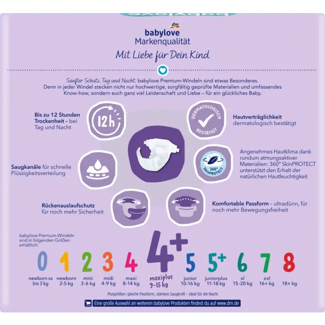 babylove Windeln Premium Gr 4+ (9-15 Kg) 152 St