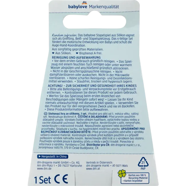 babylove Stapelspel Van Siliconen, 4-delig Hartjes 1 St