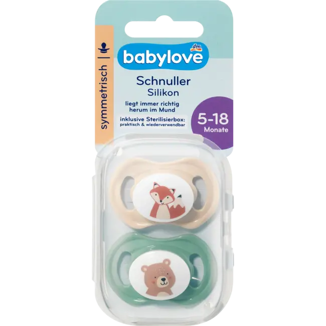 babylove Fopspeen Siliconen Symmetrisch, Beige/groen, Maat 2, 5-18 Maanden 2 St