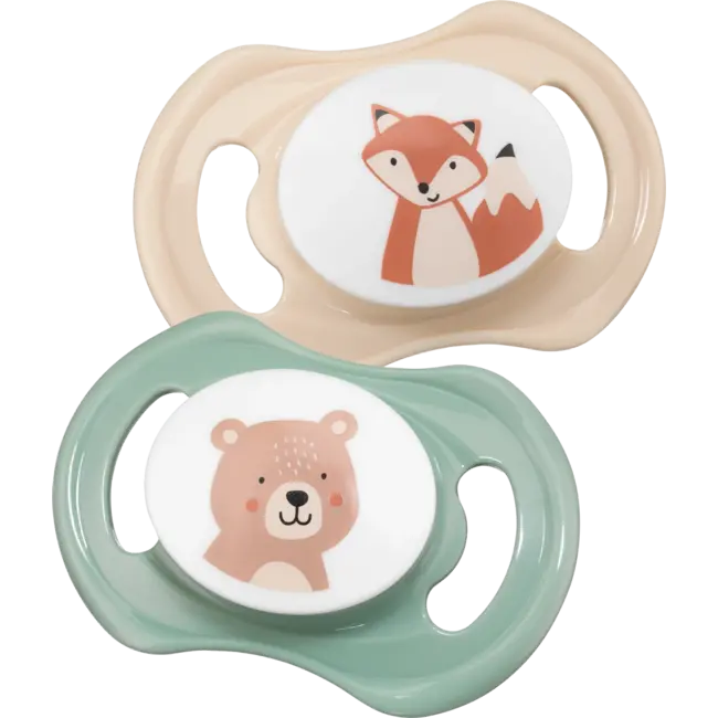 babylove Fopspeen Siliconen Symmetrisch, Beige/groen, Maat 2, 5-18 Maanden 2 St