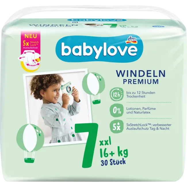 babylove Windeln Premium Gr. 7 XXL 16+ Kg 30 St