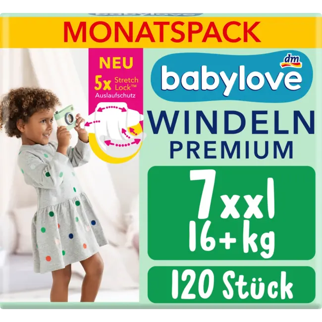 babylove Luiers Premium Maandpakket Gr. 7 XXL 16+ Kg 120 St