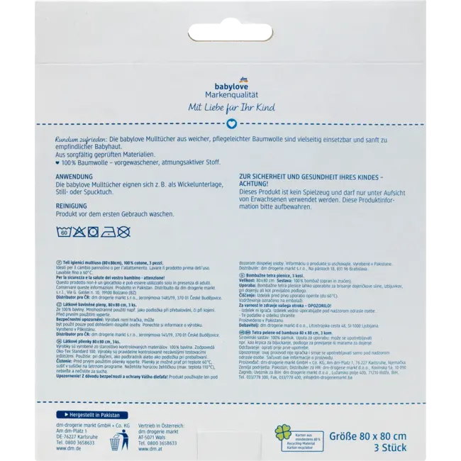 babylove Hydrofiele Doeken Blauw/wit 3 St